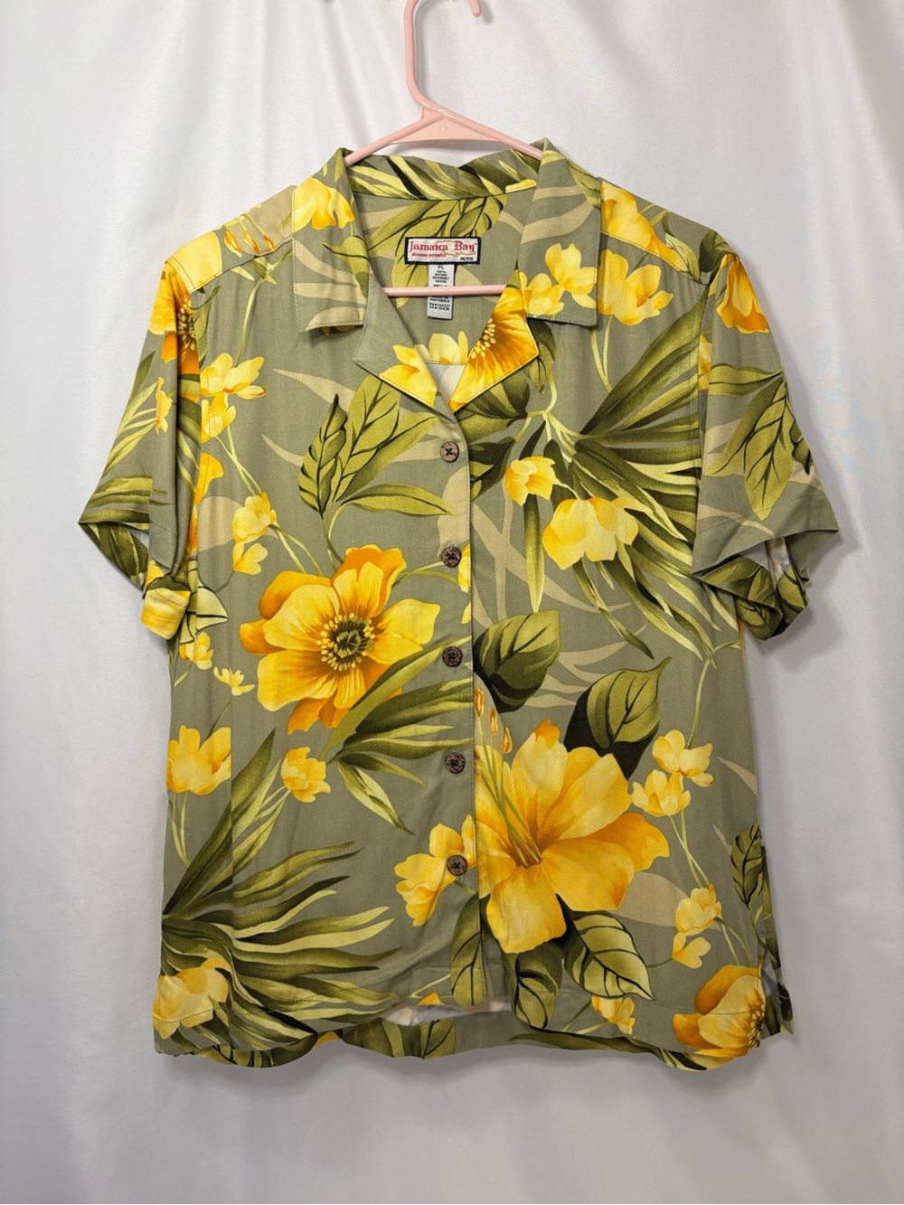 Vintage Women’s Jamaica Bay Yellow Floral Button-Down Shirt Size Petite Large